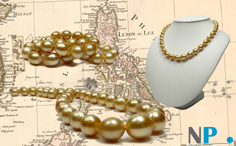 Collier de perles dorees baroques des philippines, mers du sud